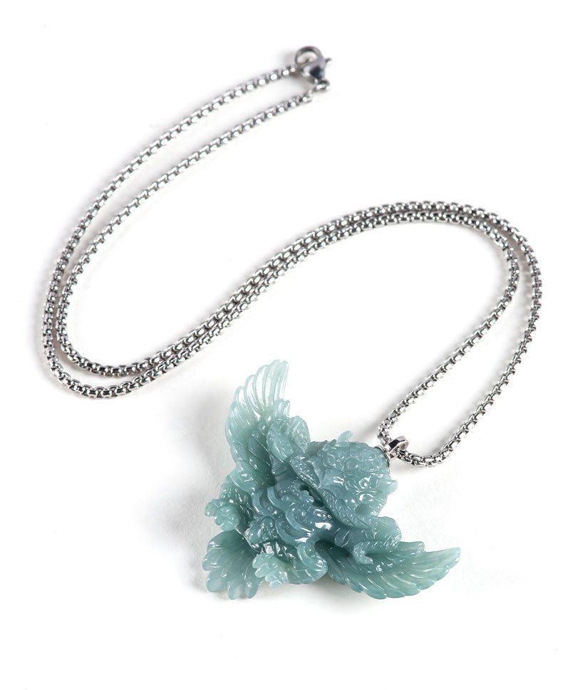 Natural Blue Water Jadeite Garuda Pendant, Carved 3D Eagle Jade Necklace with S925 Sterling Silver Bail, Mythical Bird Jewelry Gift