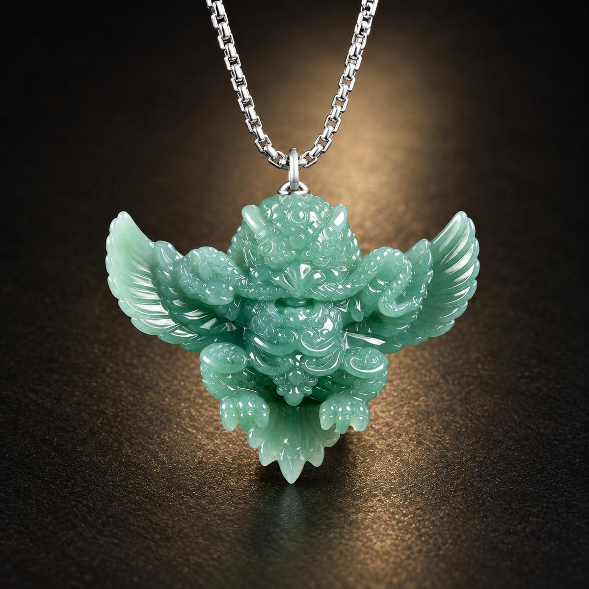 Natural Blue Water Jadeite Garuda Pendant, Carved 3D Eagle Jade Necklace with S925 Sterling Silver Bail, Mythical Bird Jewelry Gift