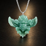Natural Blue Water Jadeite Garuda Pendant, Carved 3D Eagle Jade Necklace with S925 Sterling Silver Bail, Mythical Bird Jewelry Gift