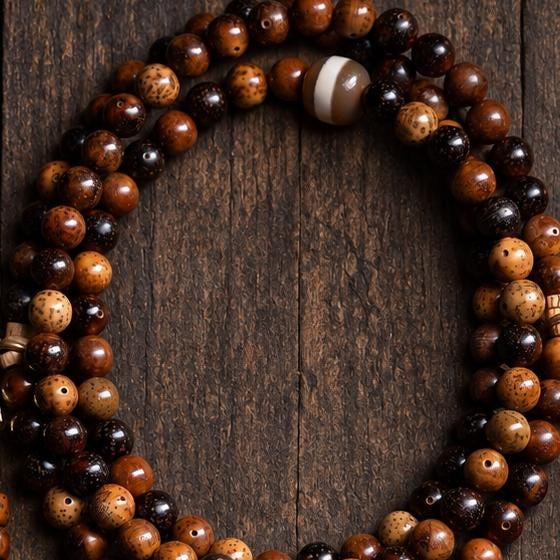 EverestArtStudios Star Moon Bodhi 108 Bead Mala, 7.5mm Prayer Beads with Agate, Amber and Counters