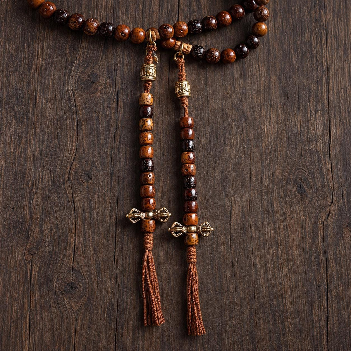 EverestArtStudios Star Moon Bodhi 108 Bead Mala, 7.5mm Prayer Beads with Agate, Amber and Counters