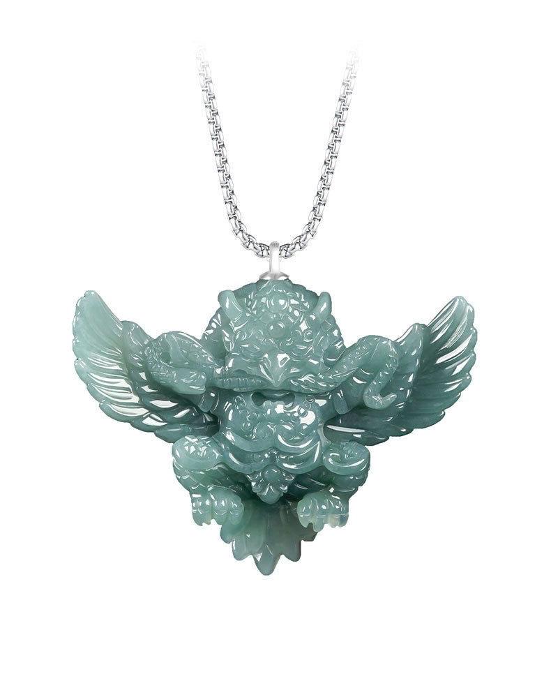 Natural Blue Water Jadeite Garuda Pendant, Carved 3D Eagle Jade Necklace with S925 Sterling Silver Bail, Mythical Bird Jewelry Gift