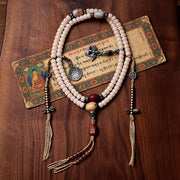 EverestArtStudios White Bodhi Root 108 Bead Mala, 8mm Prayer Beads with Agate, Charms and Counters
