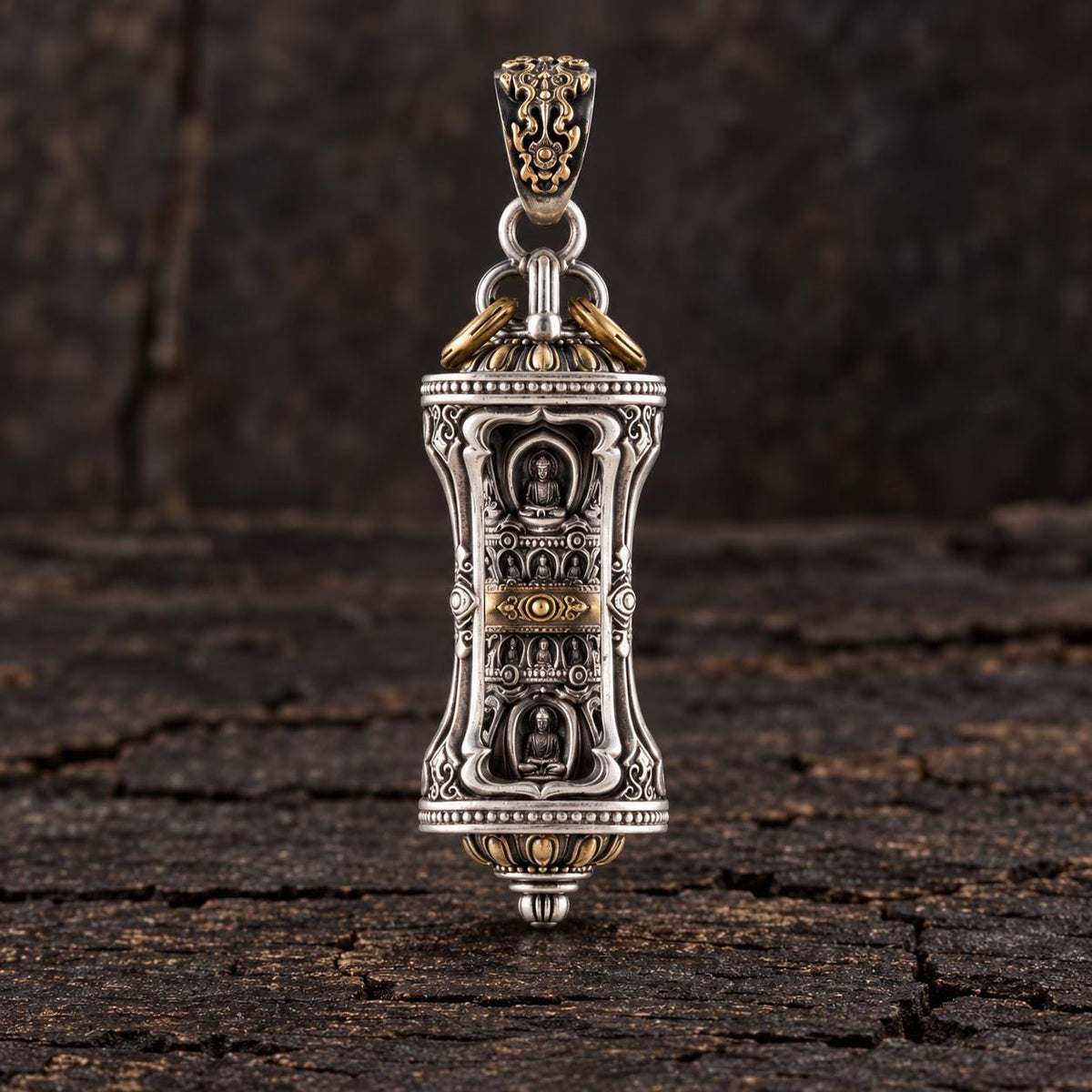 EverestArtStudios Rotating Buddha Pendant, Brass Copper or S925 Silver, Buddhist Relief, Optional Short Braided Strap