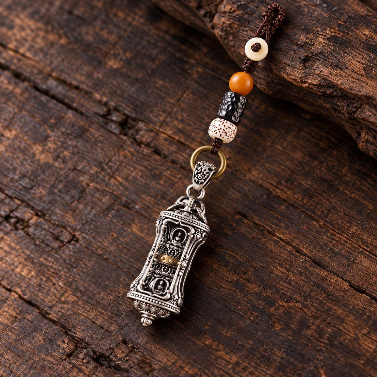 EverestArtStudios Rotating Buddha Pendant, Brass Copper or S925 Silver, Buddhist Relief, Optional Short Braided Strap