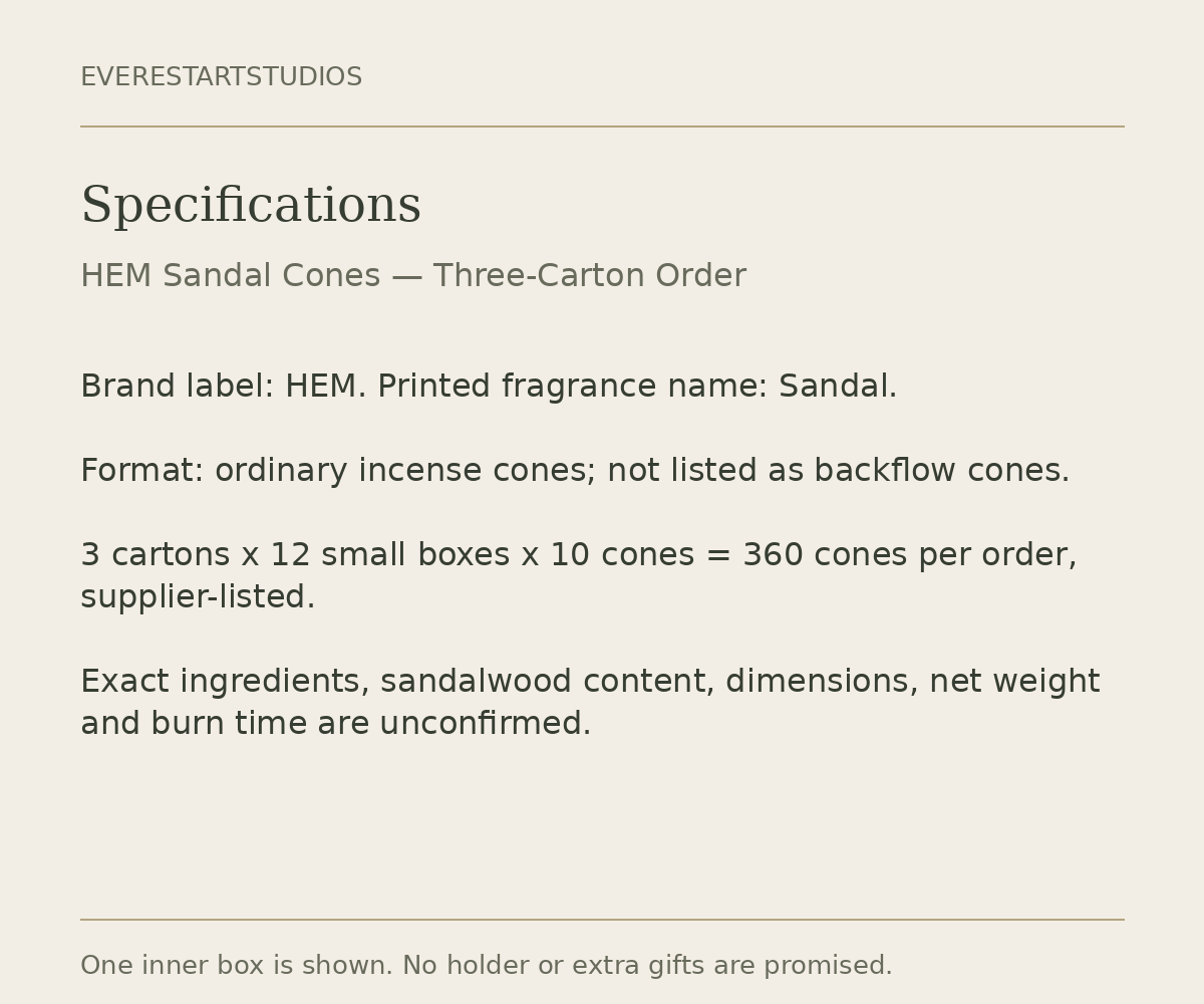 HEM Sandal three-carton order: specifications