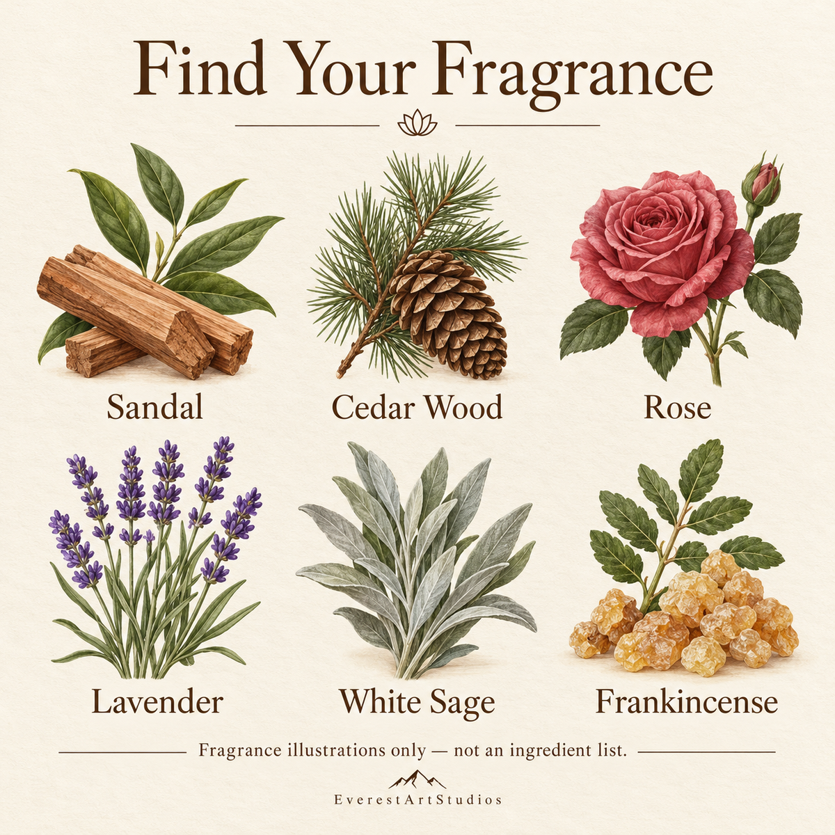Illustrated fragrance guide; not an ingredient list