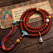 EverestArtstudios Tibetan Double-Dragon Five-Petal Rudraksha 108-Bead Mala Necklace — full product
