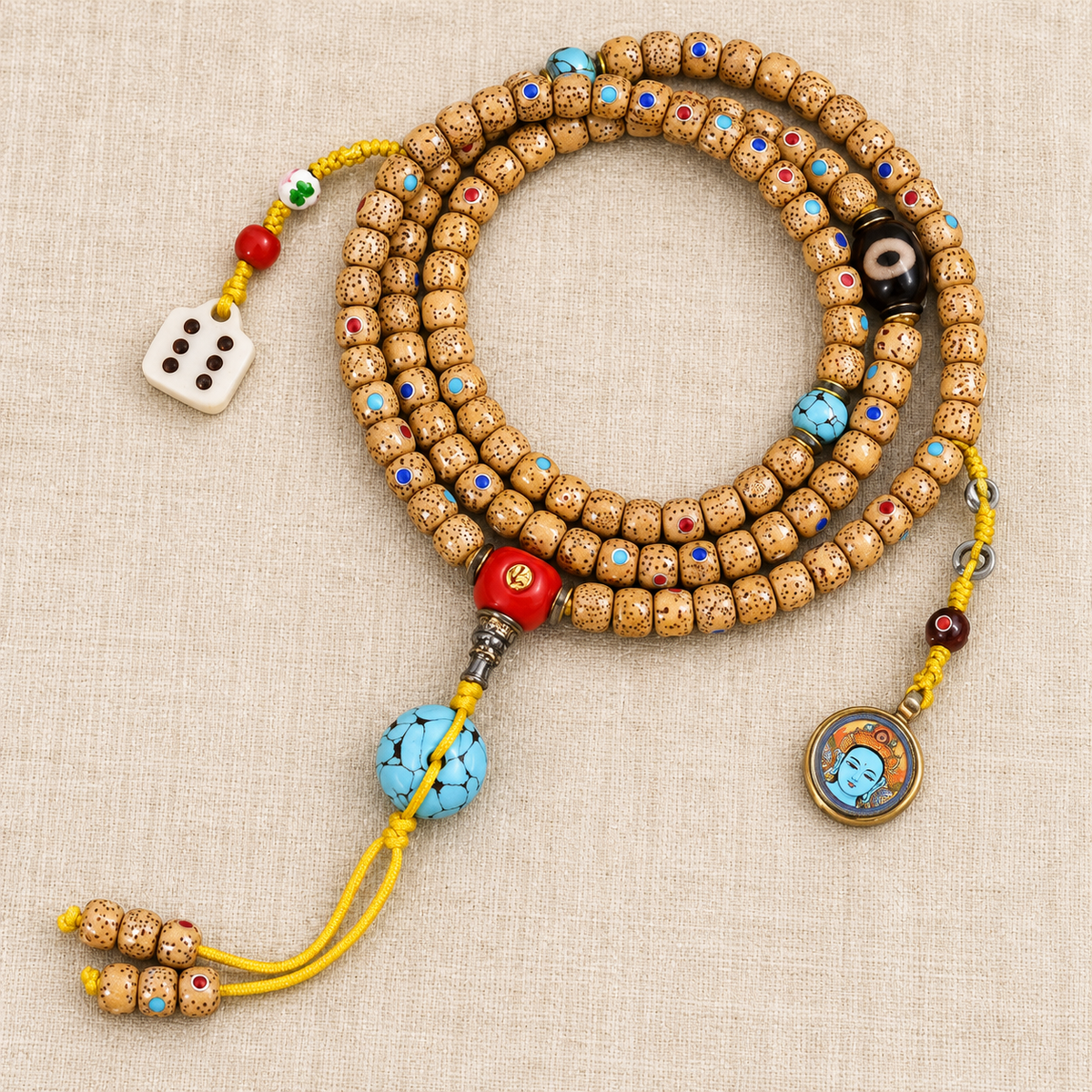 Inlaid Xingyue Bodhi 108-bead mala — pendant detail