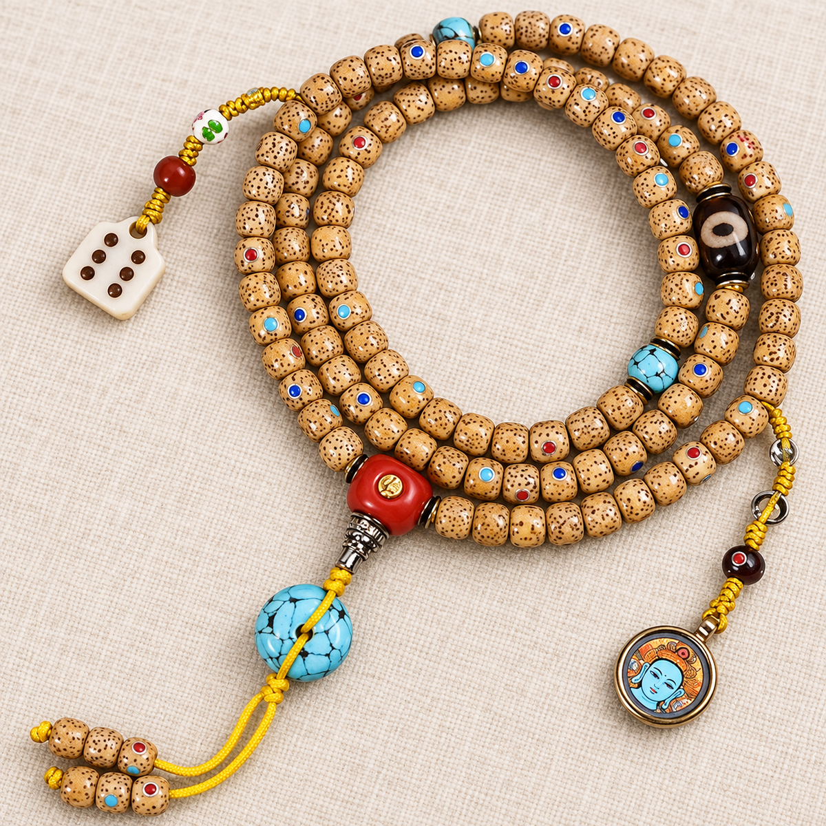 Inlaid Xingyue Bodhi 108-bead mala — accent detail