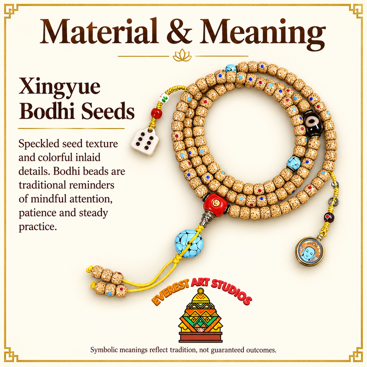 Inlaid Xingyue Bodhi 108-bead mala — materials meaning