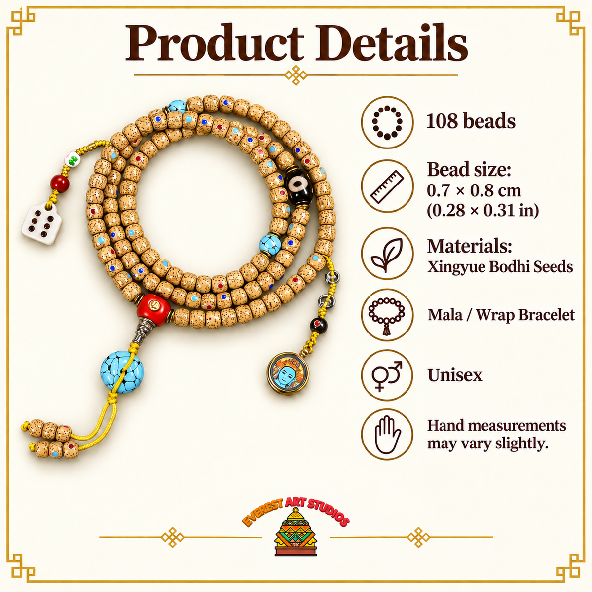Inlaid Xingyue Bodhi 108-bead mala — specifications