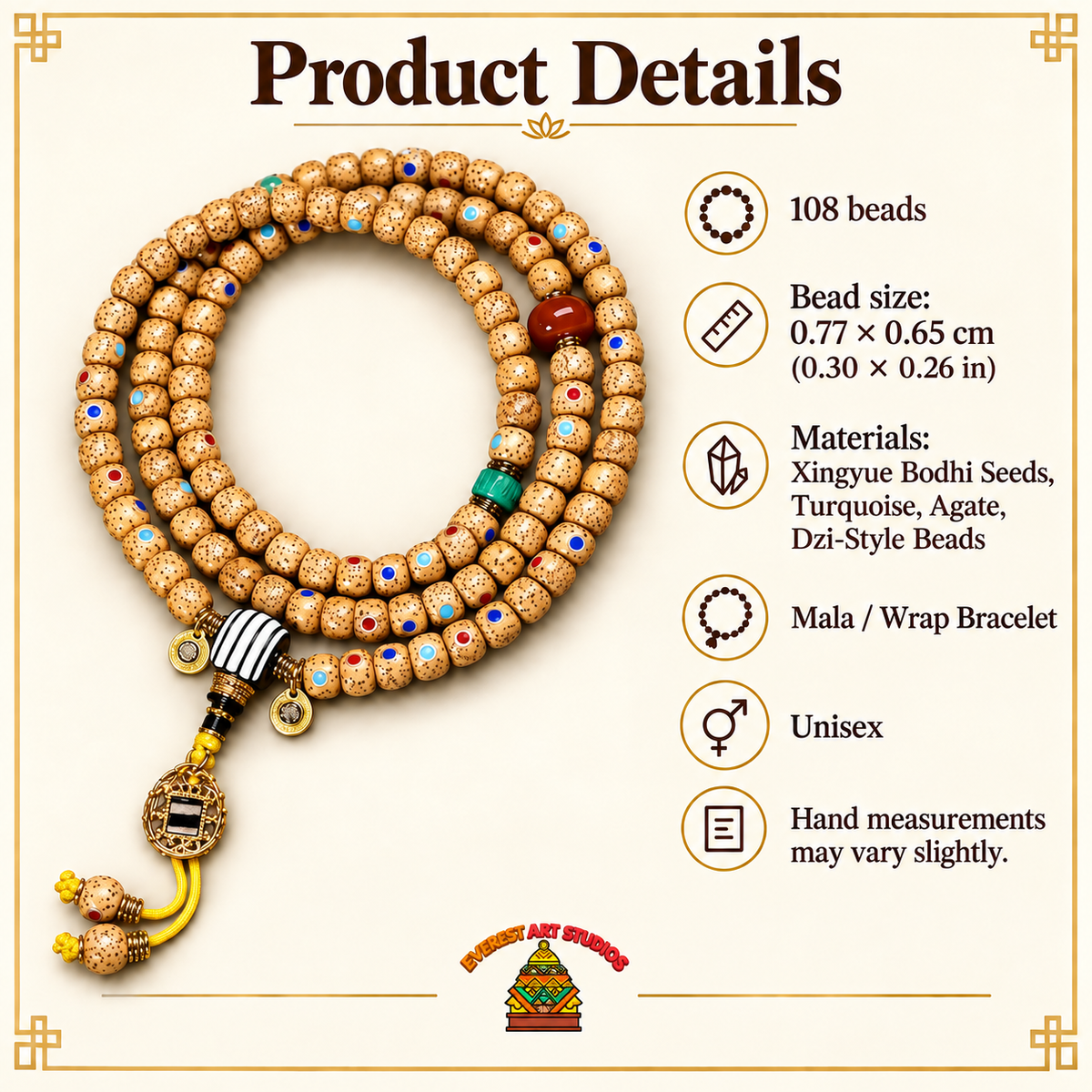 Inlaid Xingyue Bodhi Tibetan mala — specifications