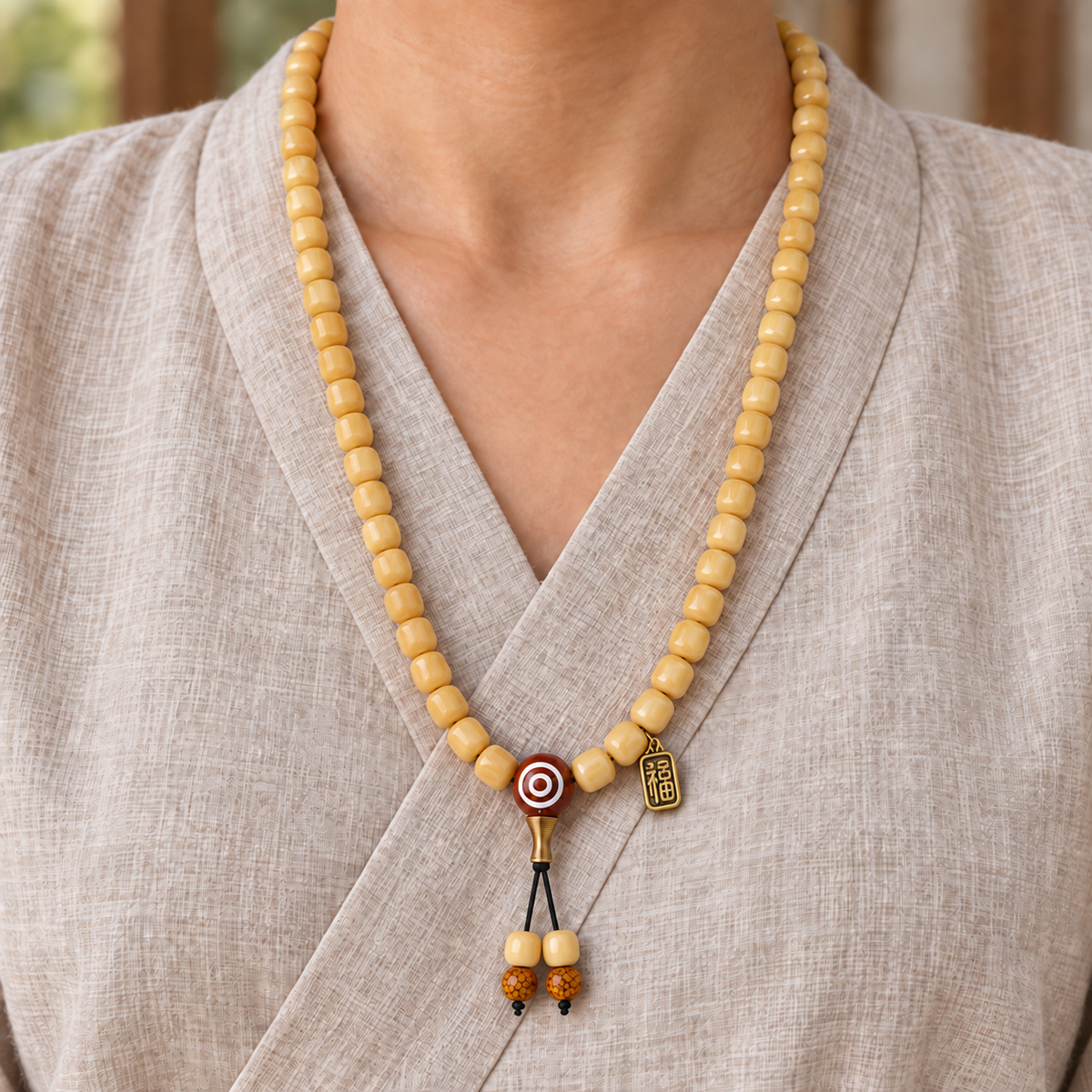 Tibetan mala — linen front