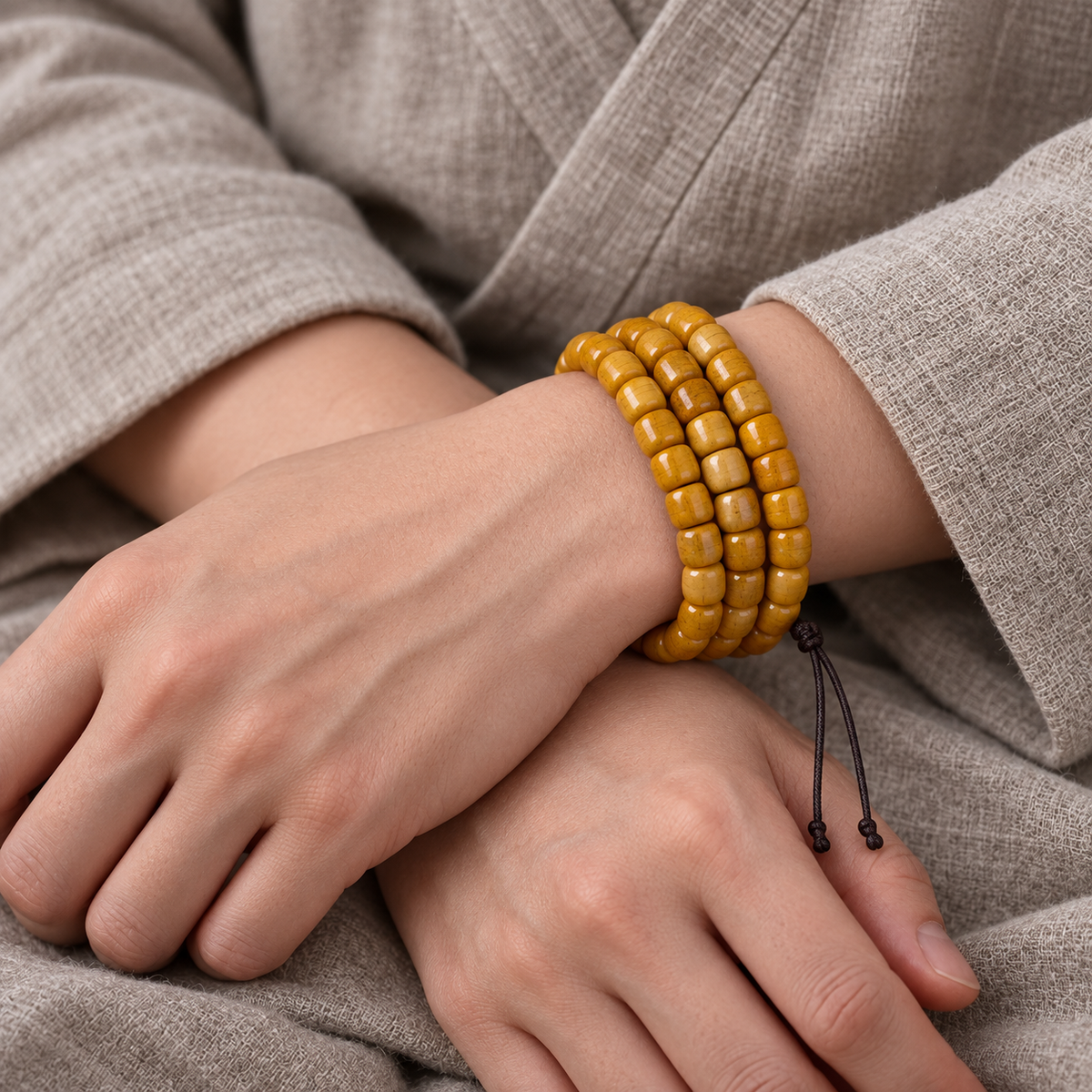 Tibetan mala — wrist crossed