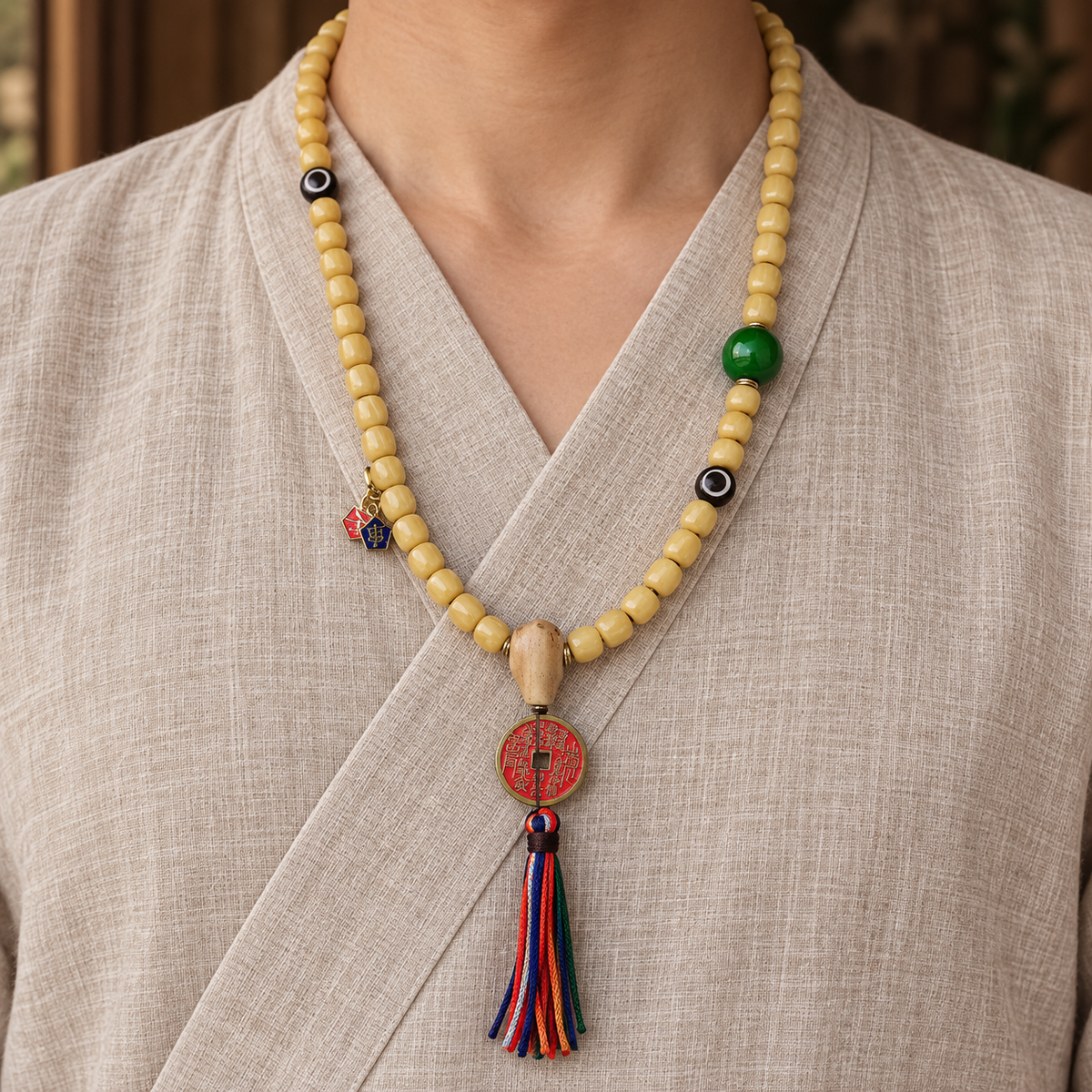 Tibetan mala — linen front
