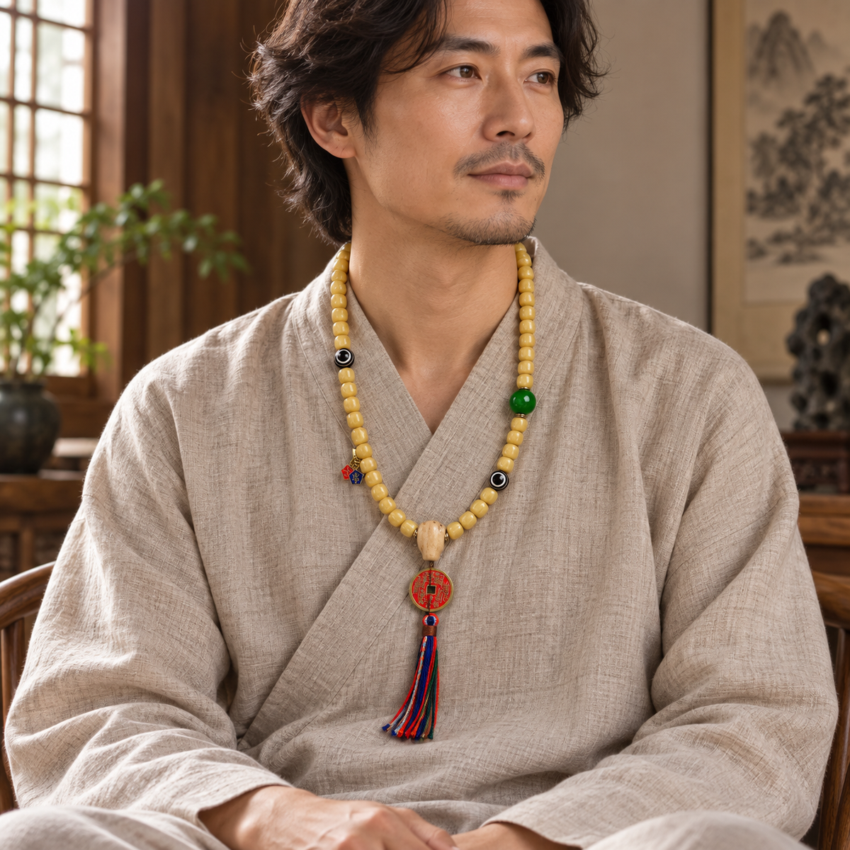 Tibetan mala — linen seated