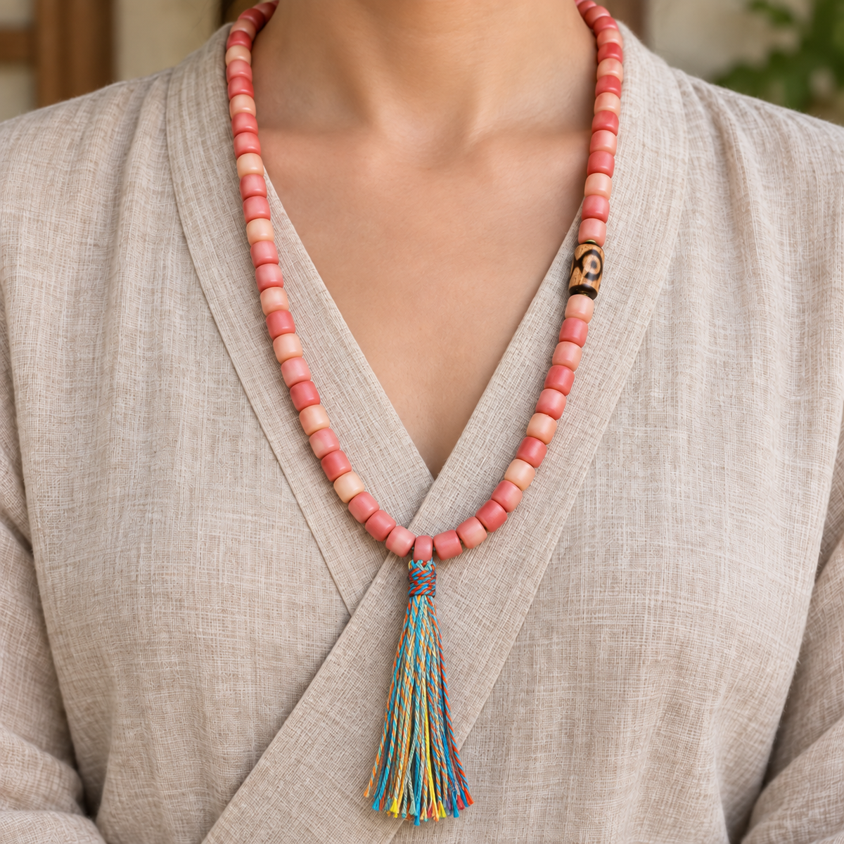 Tibetan mala — linen front