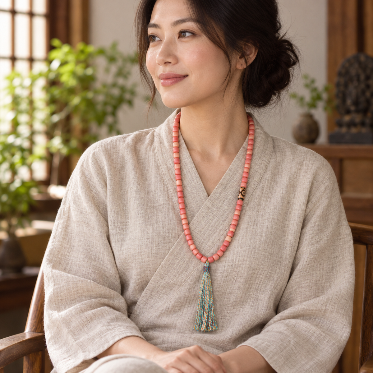 Tibetan mala — linen seated