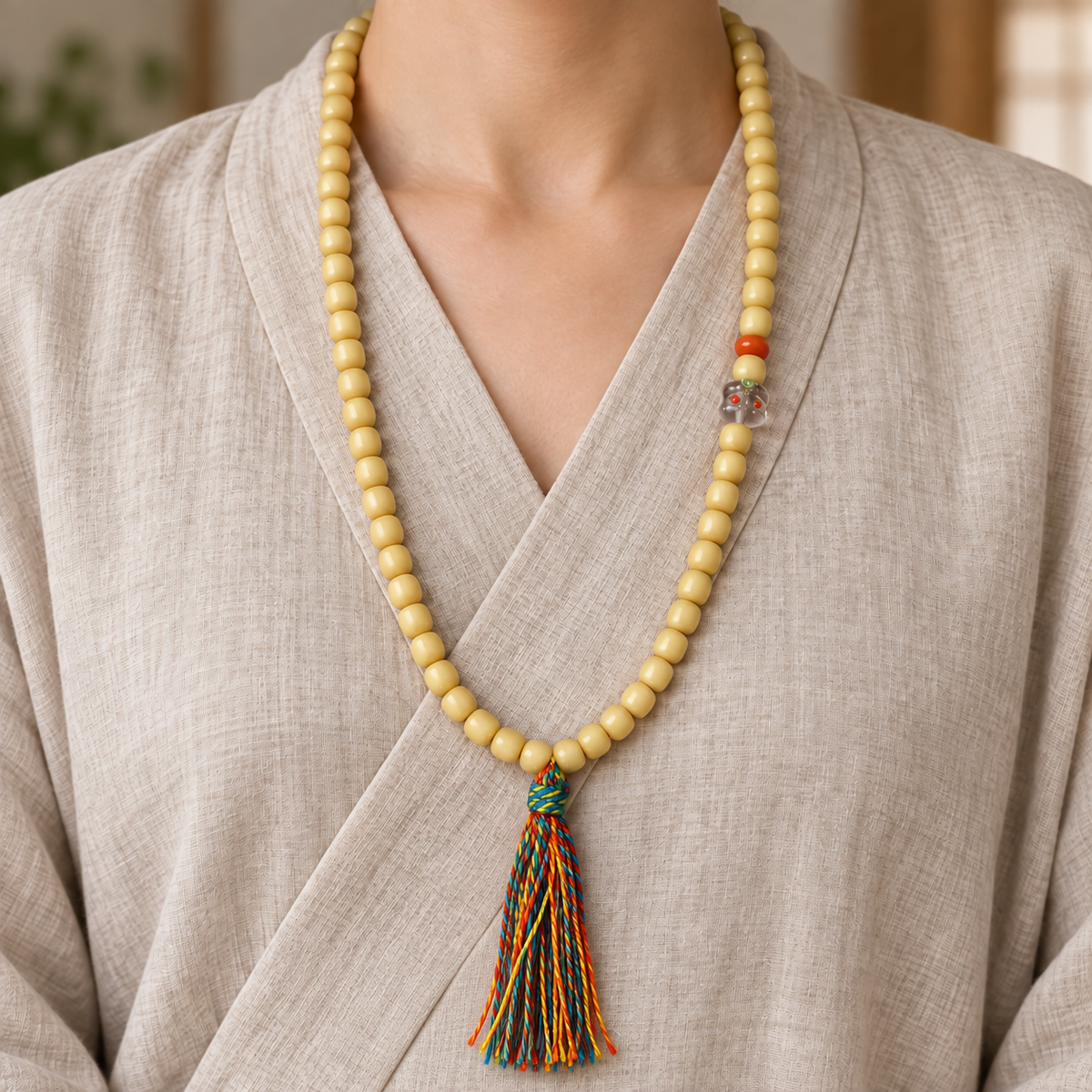 Tibetan mala — linen front