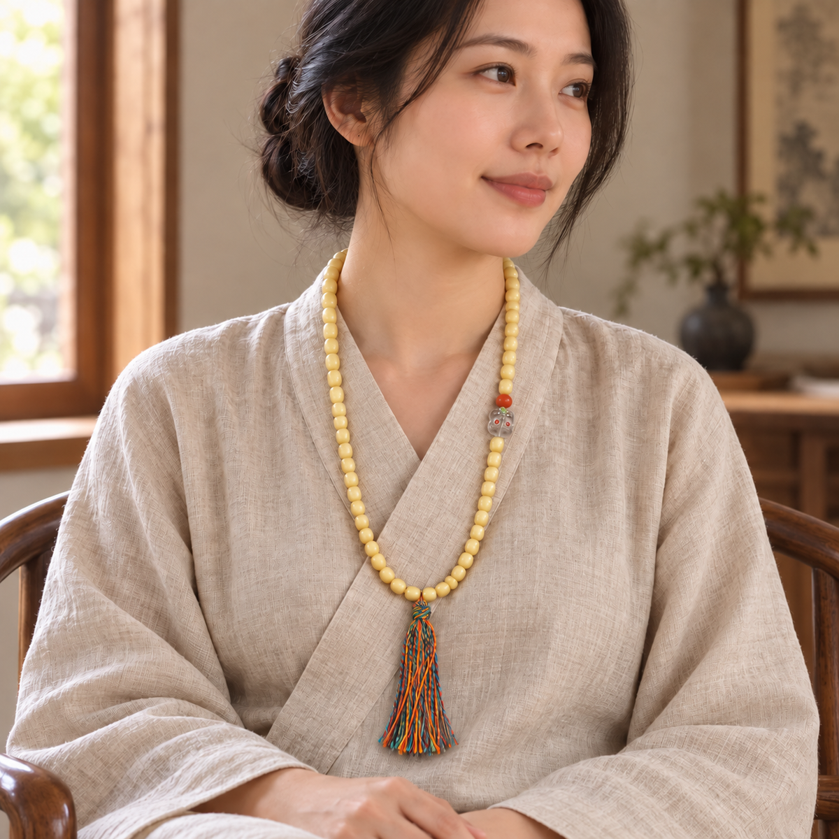Tibetan mala — linen seated