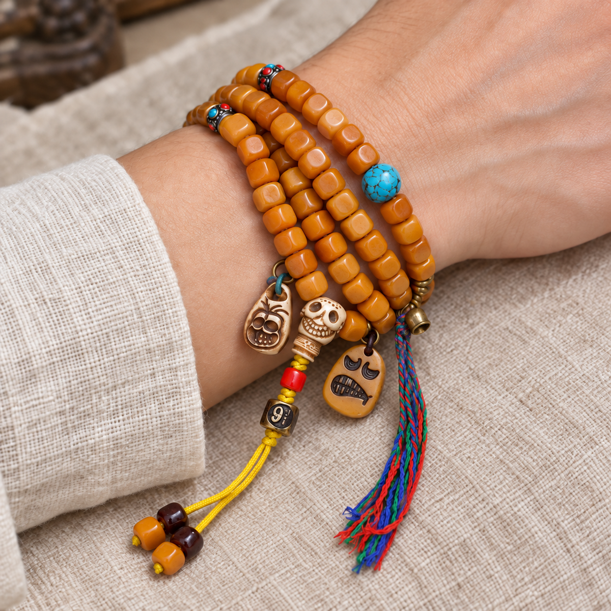 Tibetan mala — wrist resting