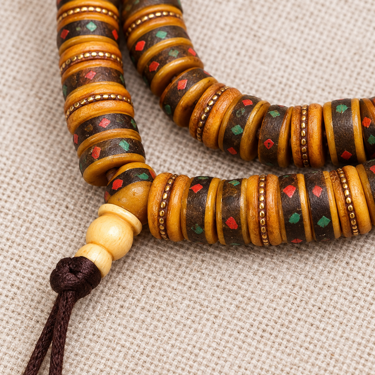 Tibetan mala DIY bead strand — cord detail