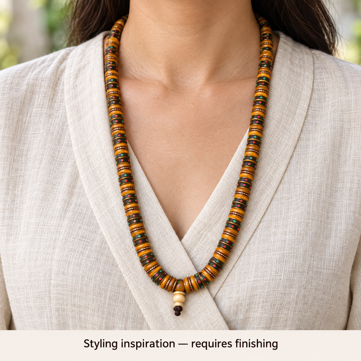Tibetan mala DIY bead strand — linen front