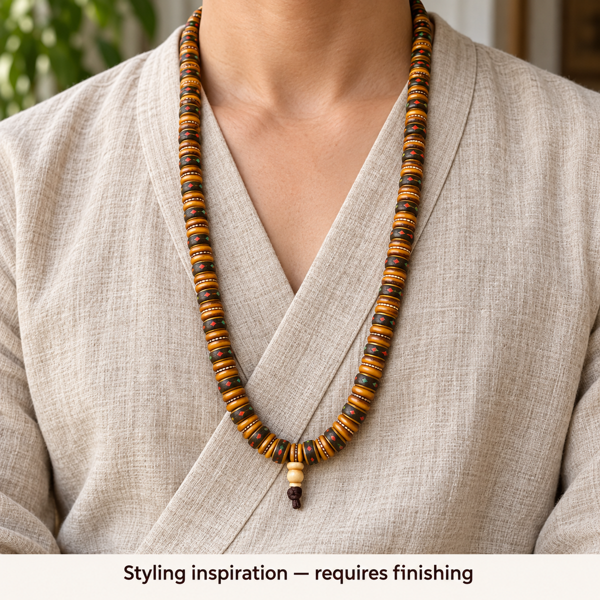 Tibetan mala DIY bead strand — linen seated