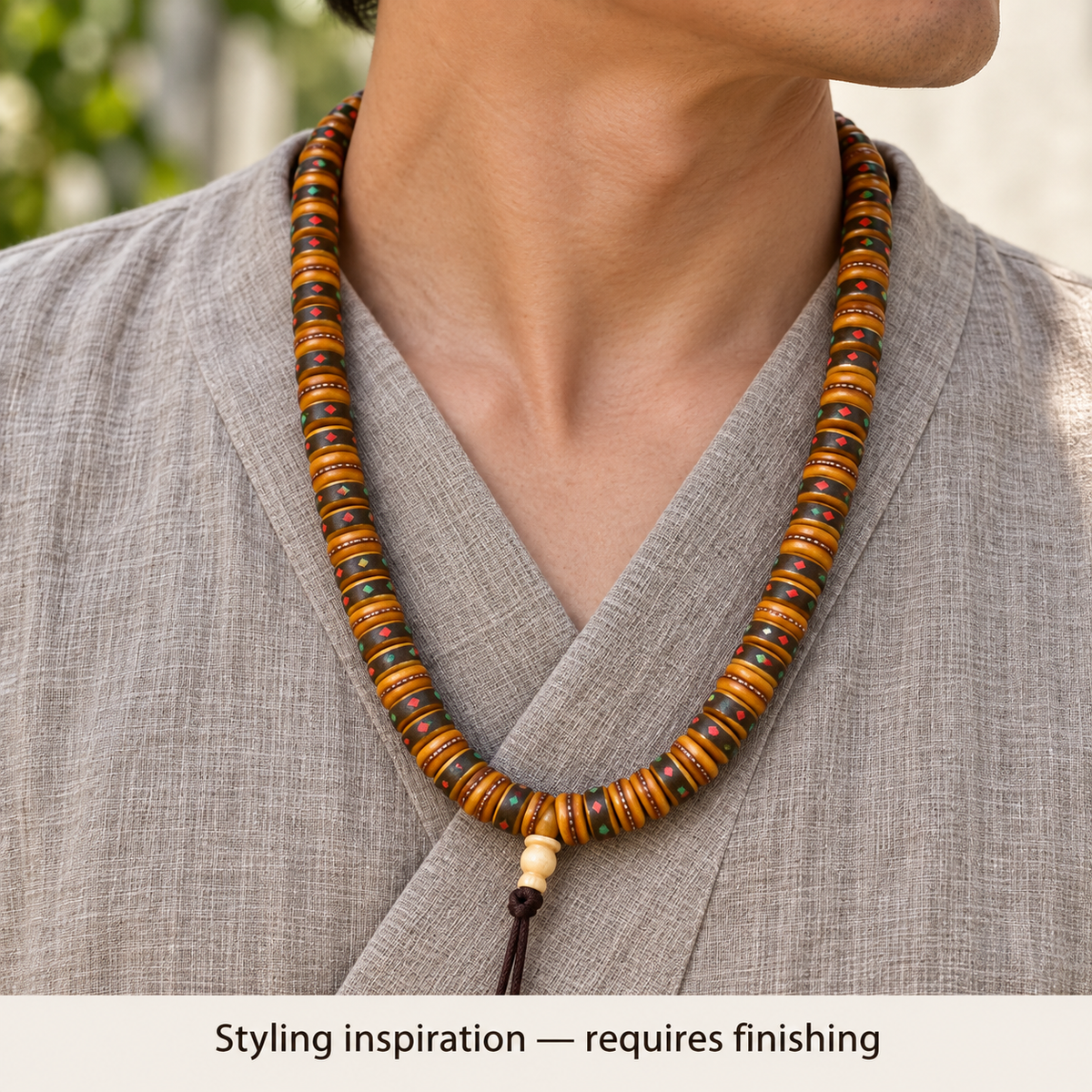 Tibetan mala DIY bead strand — linen side