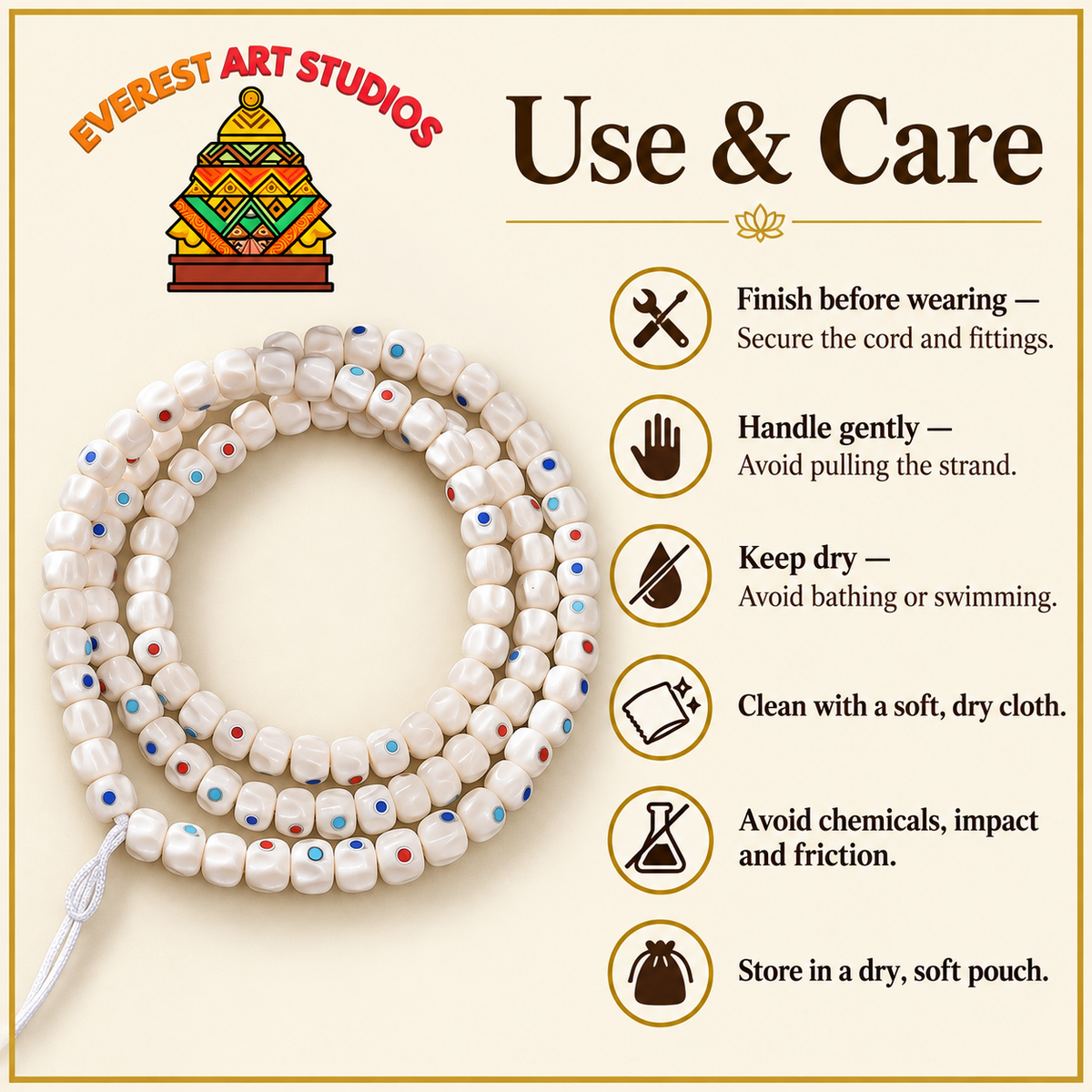 Tibetan mala DIY bead strand — care