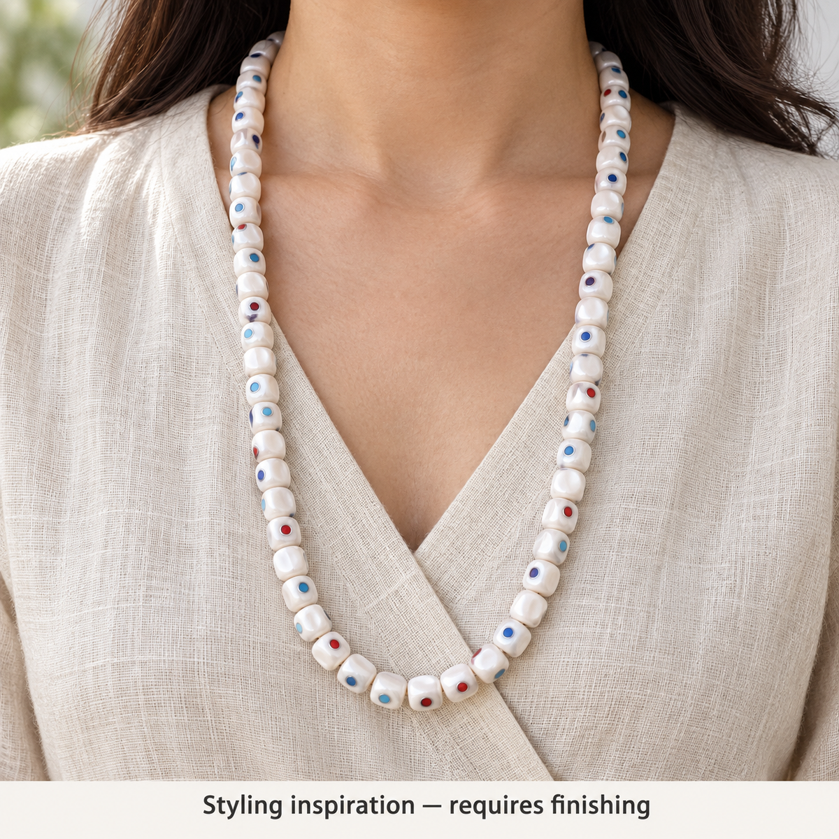 Tibetan mala DIY bead strand — linen front