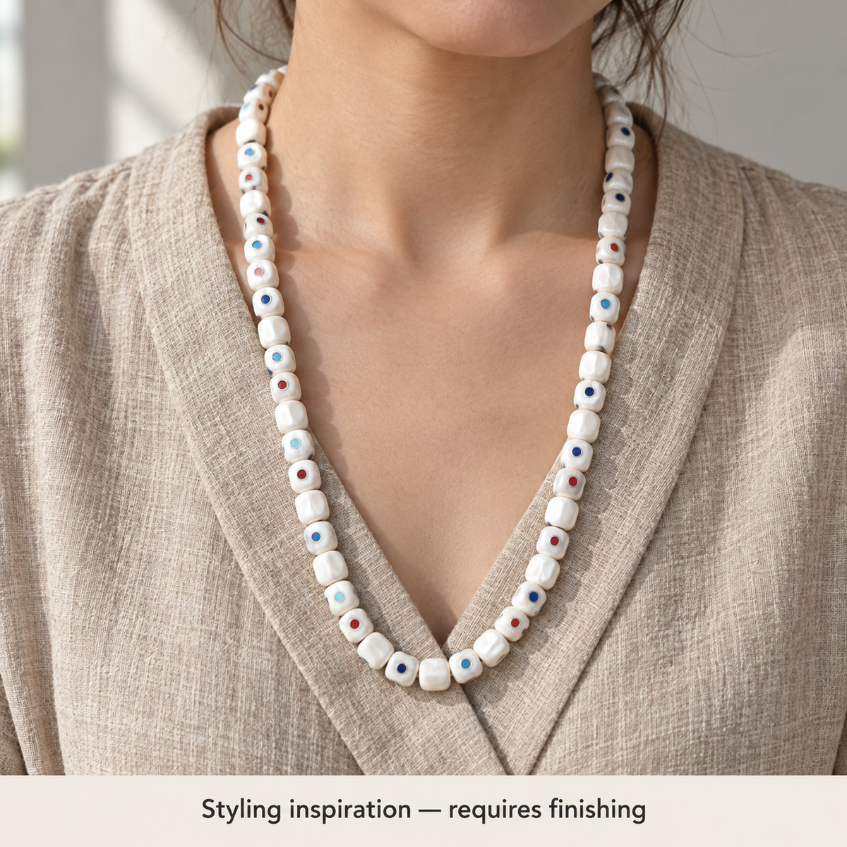 Tibetan mala DIY bead strand — linen seated