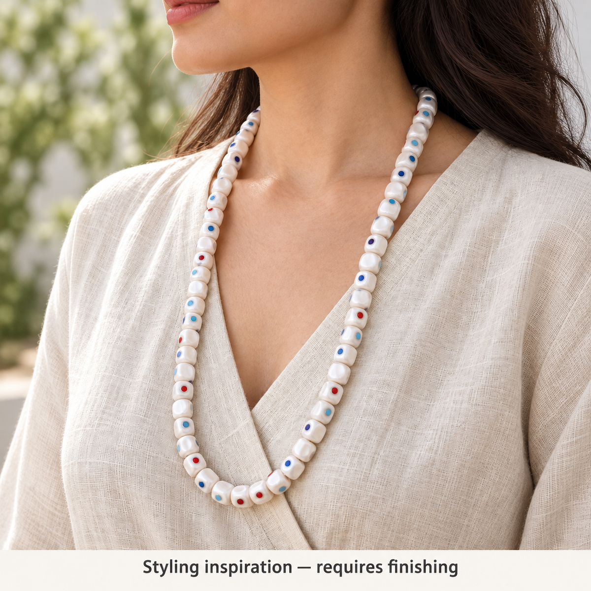 Tibetan mala DIY bead strand — linen side