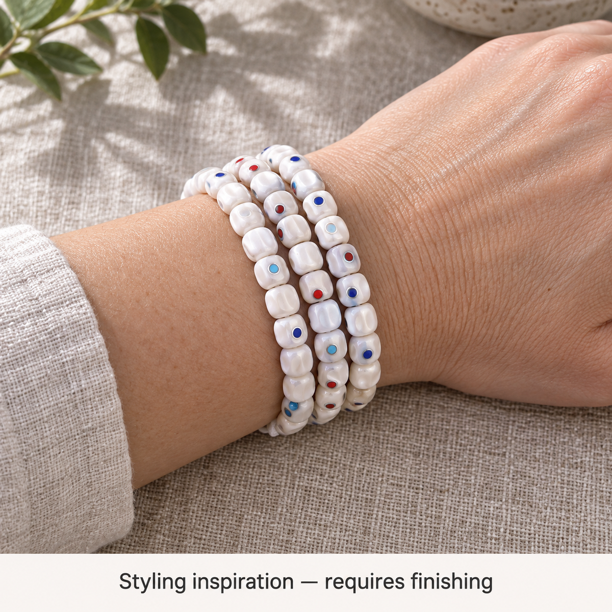 Tibetan mala DIY bead strand — wrist resting