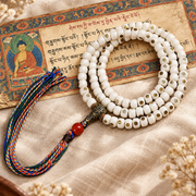 EverestArtstudios Natural Yak Bone Antique Copper Auspicious Wan 108-Bead Mala — full product