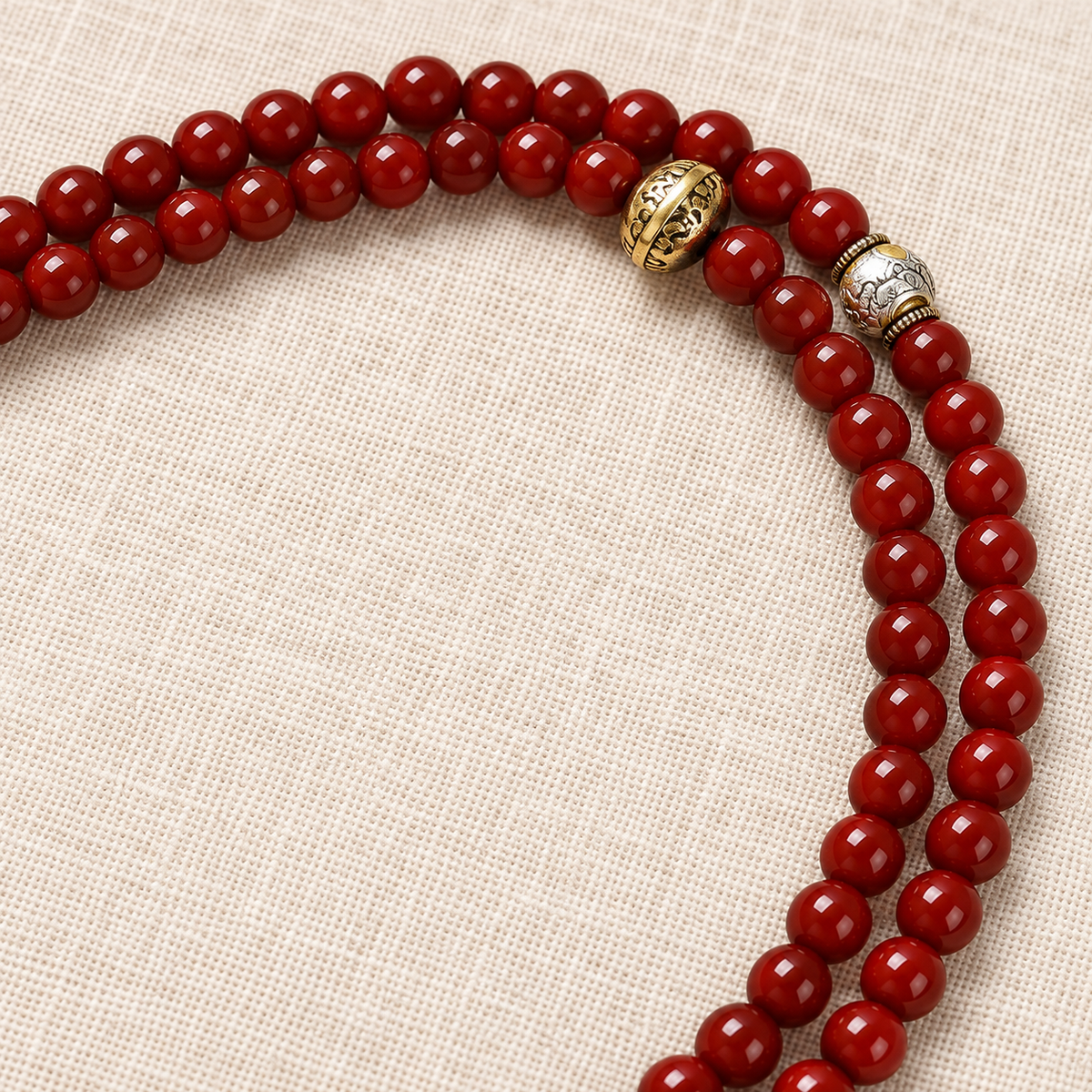 EverestArtstudios Red Agate 108-Bead Mala with Ksitigarbha Pendant — accent detail