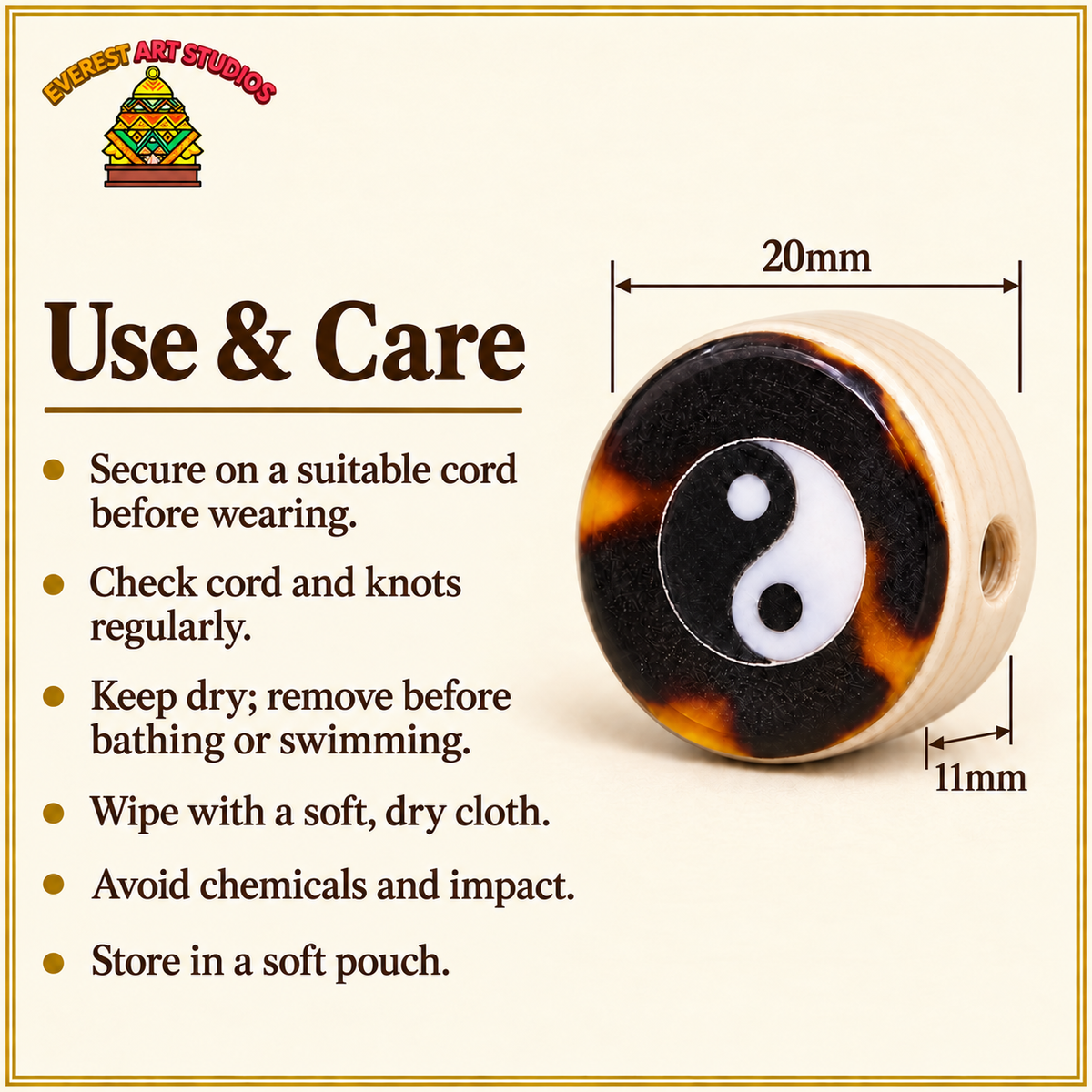 Bagua Drum Mala Accessory — care