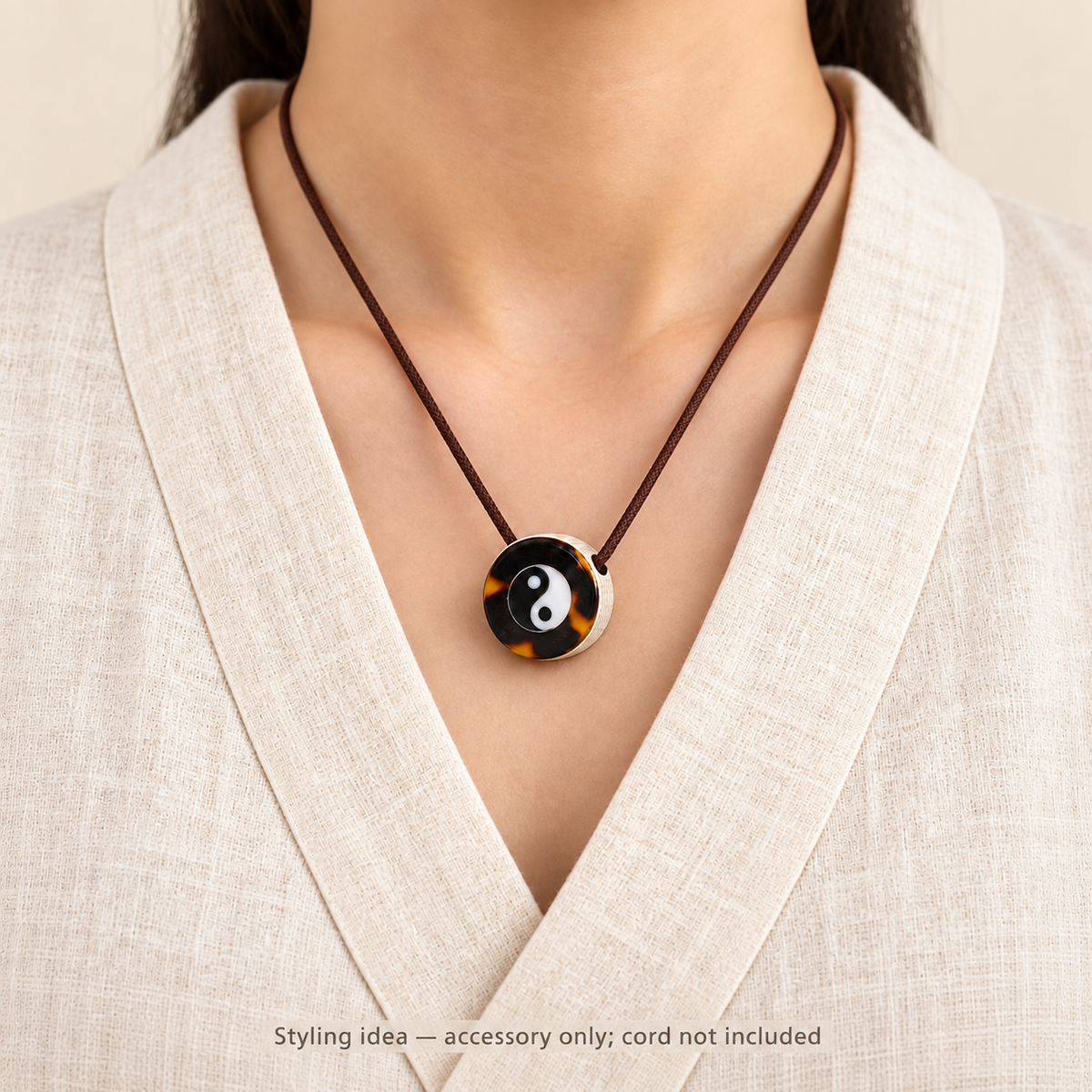 Bagua Drum Mala Accessory — linen front