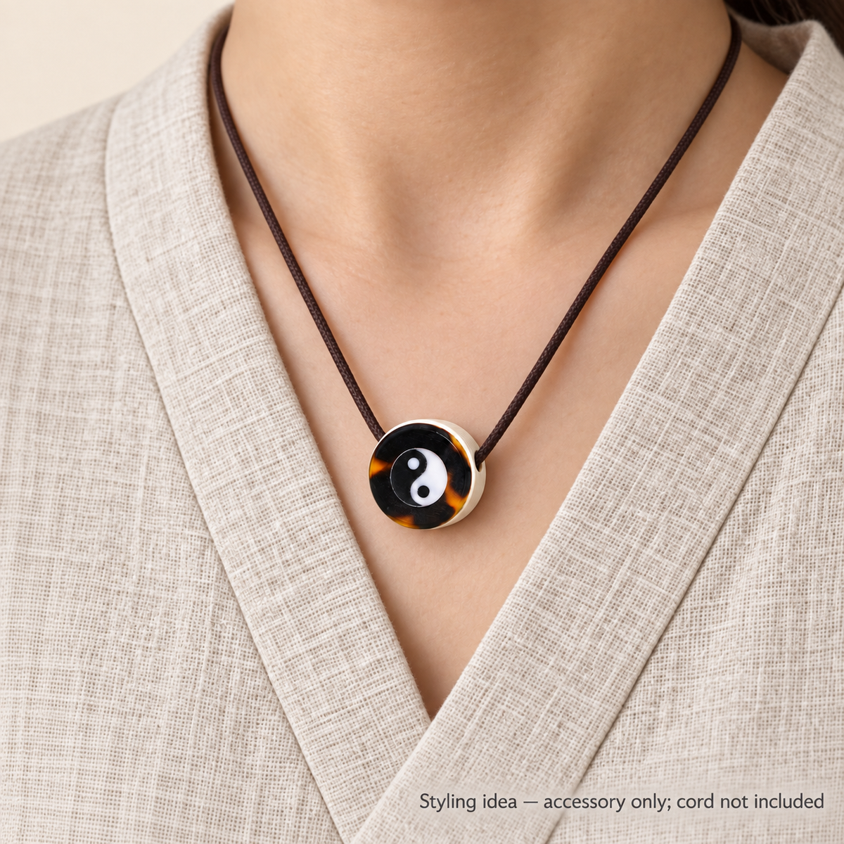 Bagua Drum Mala Accessory — linen seated