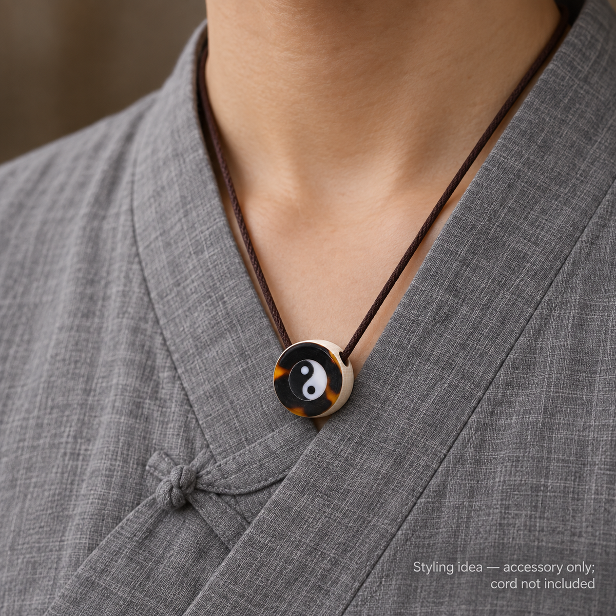 Bagua Drum Mala Accessory — linen side