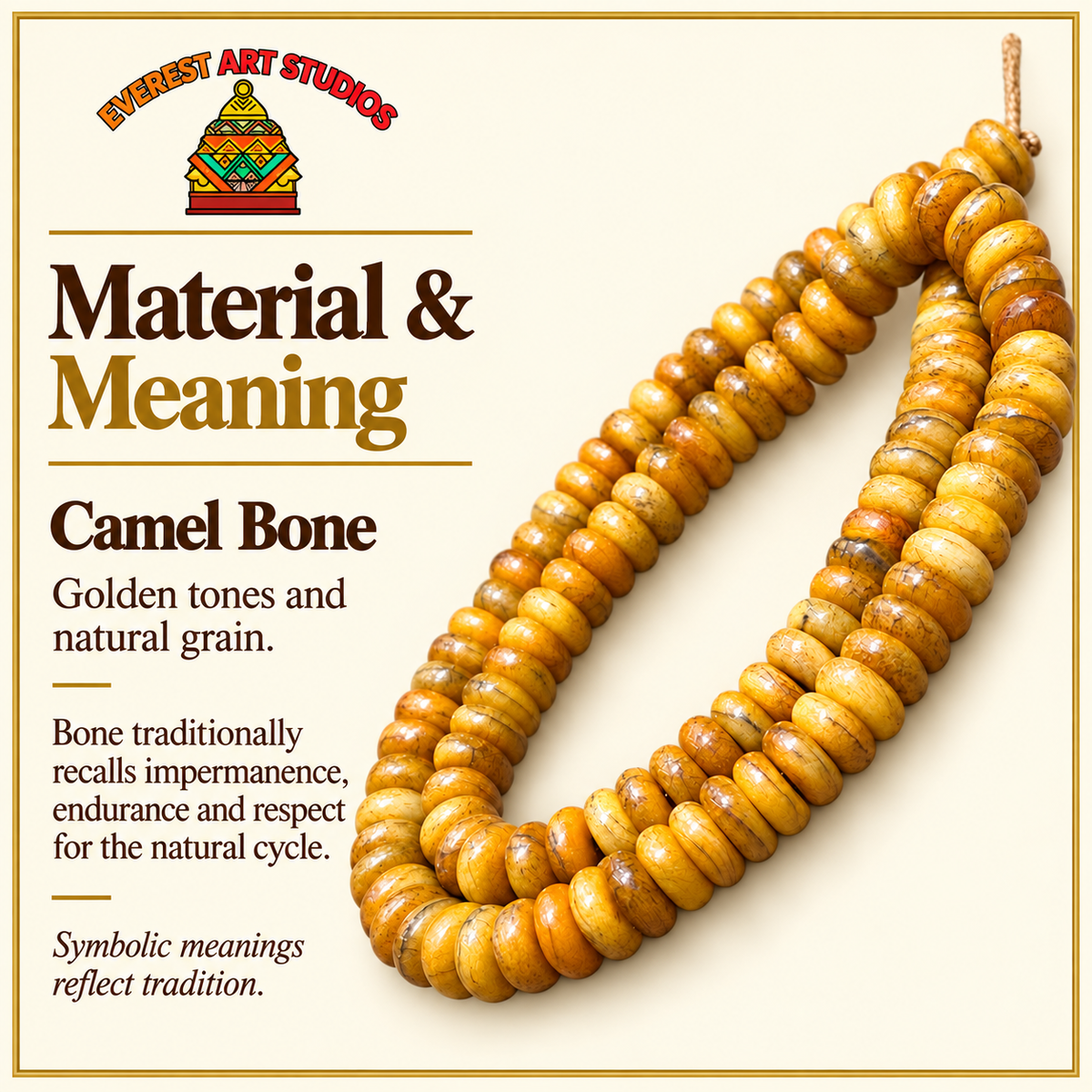 EverestArtstudios Natural Golden-Yellow Camel Bone 108-Bead DIY Mala Strand — materials meaning