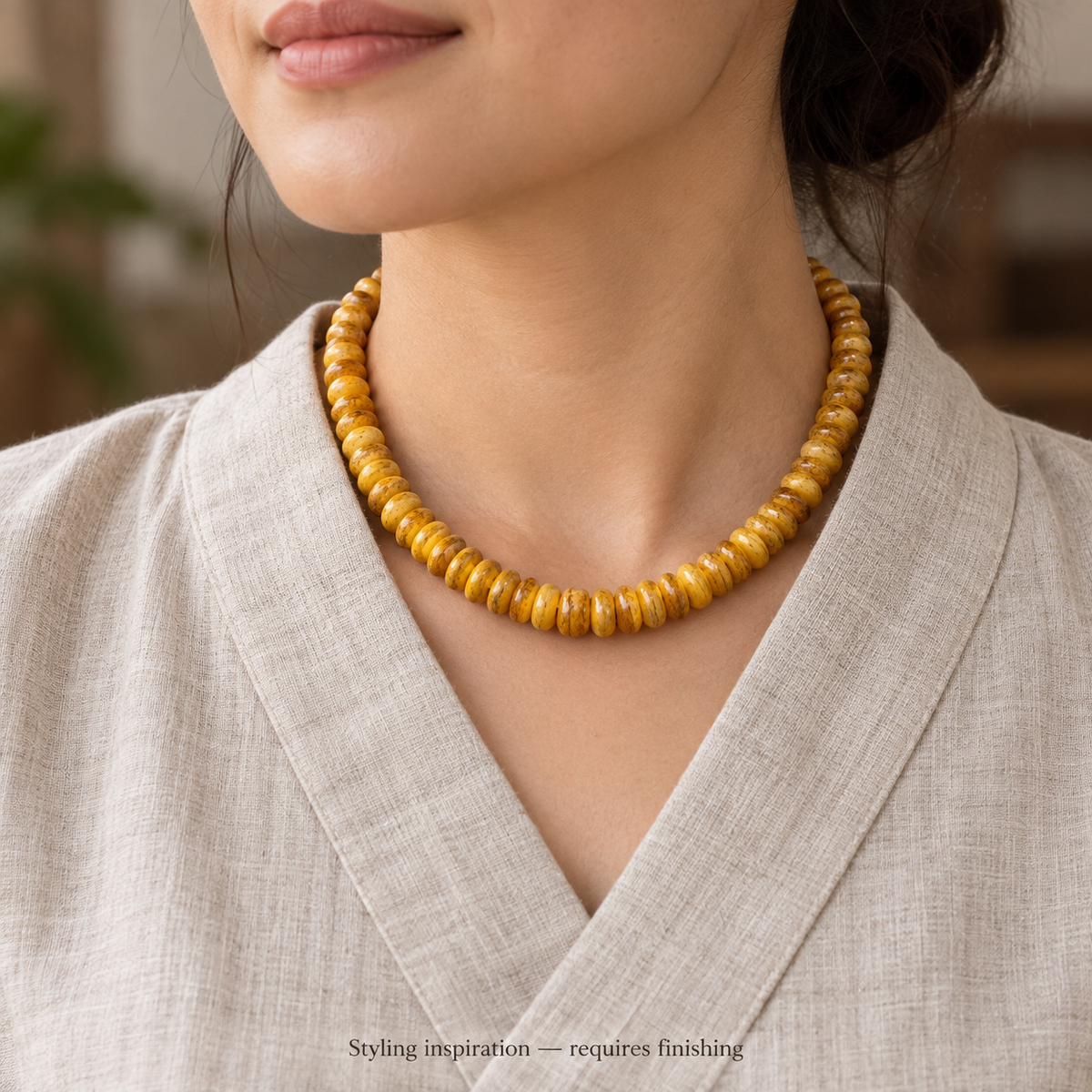 EverestArtstudios Natural Golden-Yellow Camel Bone 108-Bead DIY Mala Strand — linen seated