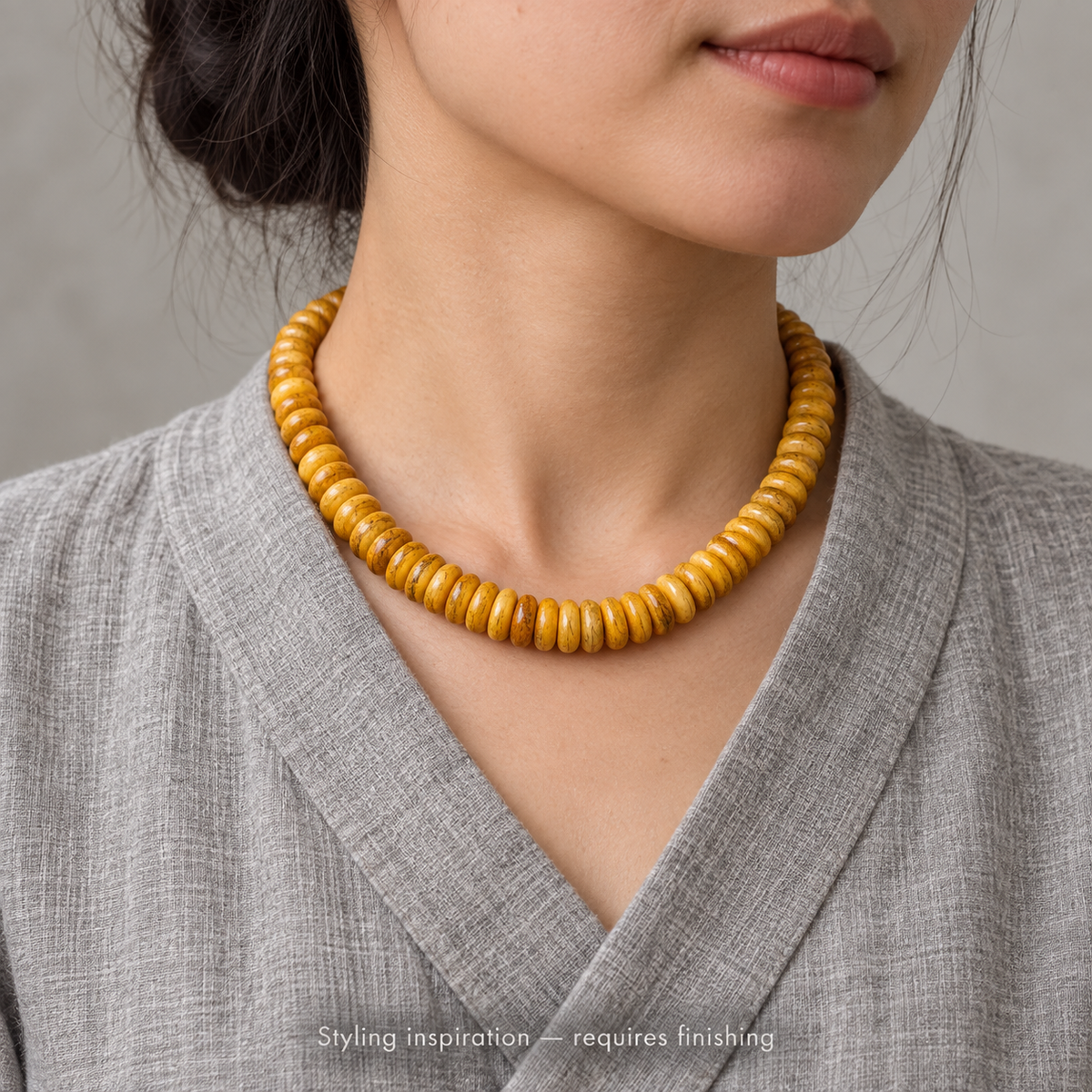 EverestArtstudios Natural Golden-Yellow Camel Bone 108-Bead DIY Mala Strand — linen side