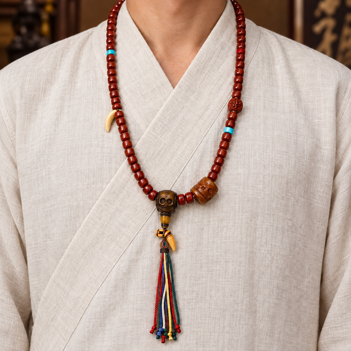 Tibetan mala — linen front