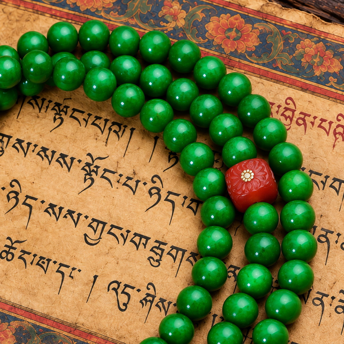 EverestArtstudios Tibetan Horn-Look 108-Bead Mala with Agate and Bone Accents — bead detail
