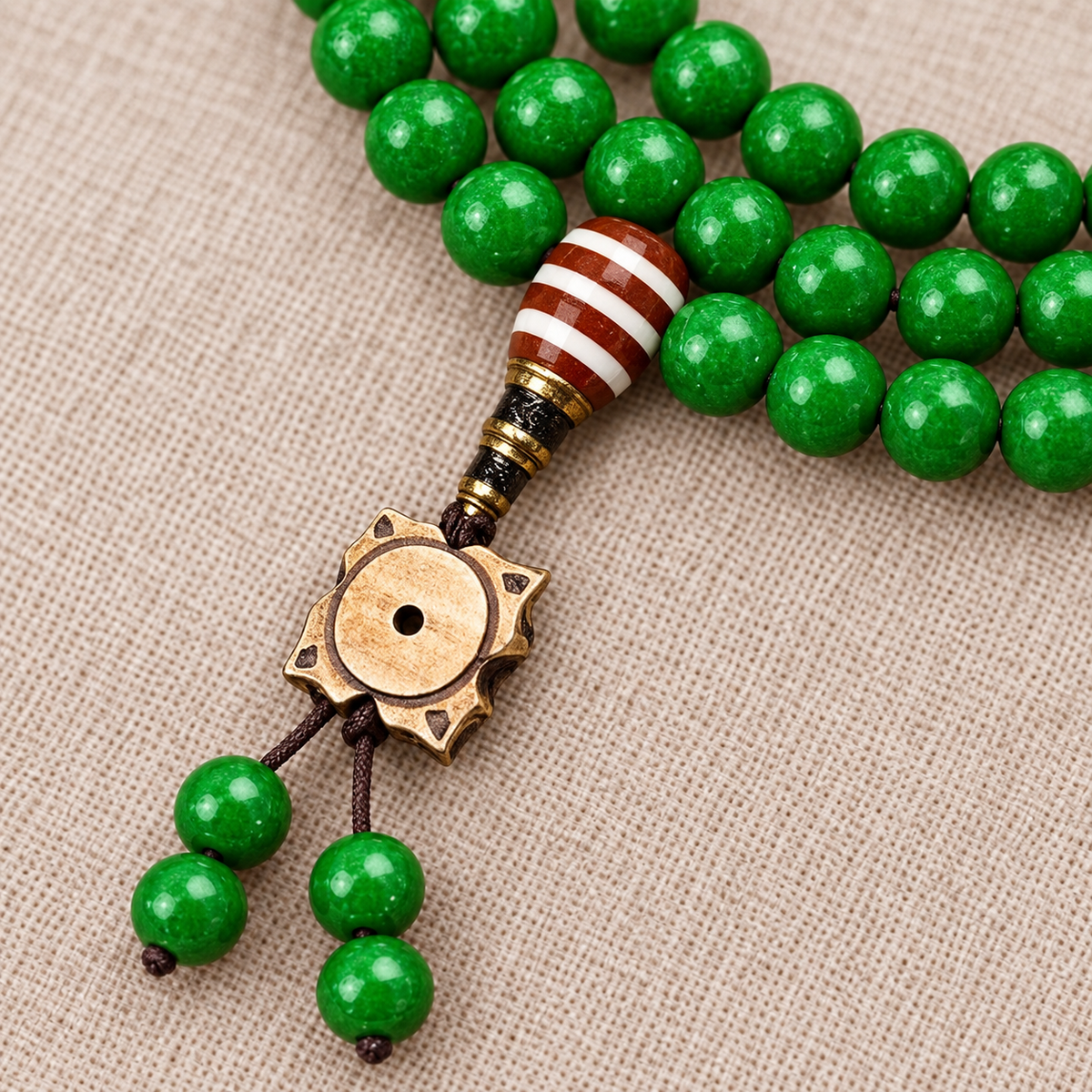 EverestArtstudios Tibetan Horn-Look 108-Bead Mala with Agate and Bone Accents — pendant detail