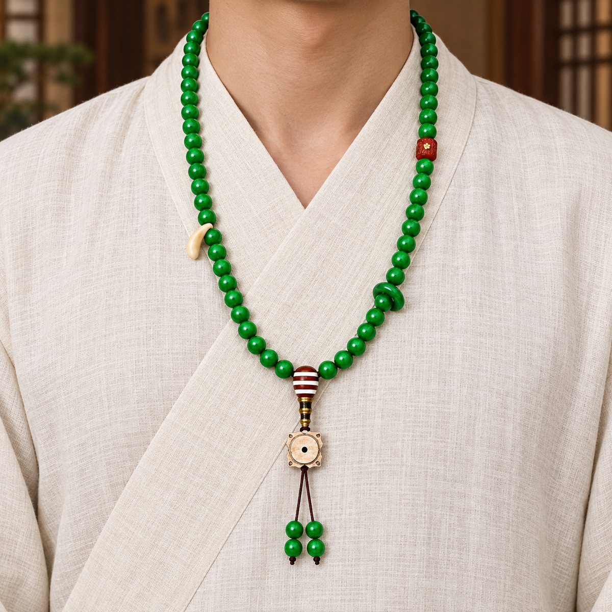 EverestArtstudios blessed EverestArtstudios Tibetan Horn-Look 108-Bead Mala with Agate and Bone Accents