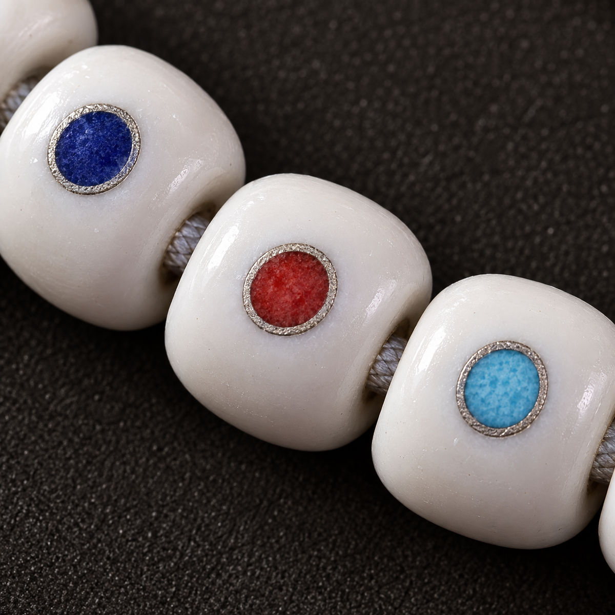EverestArtstudios Camel Bone Inlaid Multi-Treasure or Auspicious Wan 108-Bead DIY Strand — surface detail