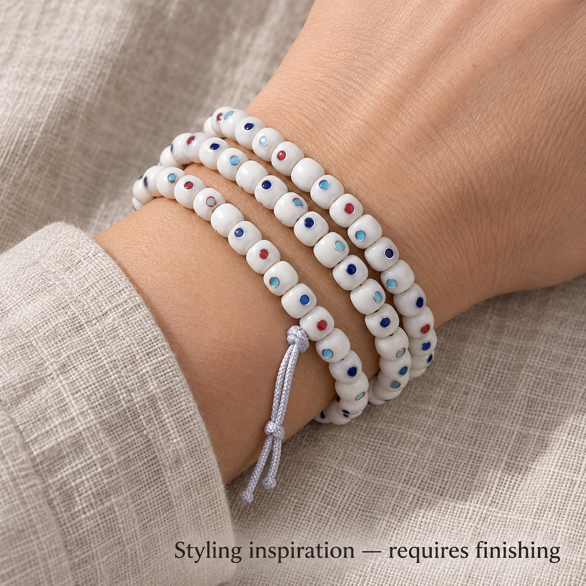 EverestArtstudios Camel Bone Inlaid Multi-Treasure or Auspicious Wan 108-Bead DIY Strand — wrist resting